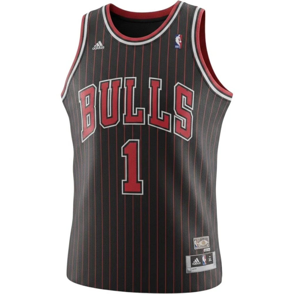 Adidas Derrick Rose 1 Chicago Bulls Hardwood Classics Black Pinstripe Jersey XL